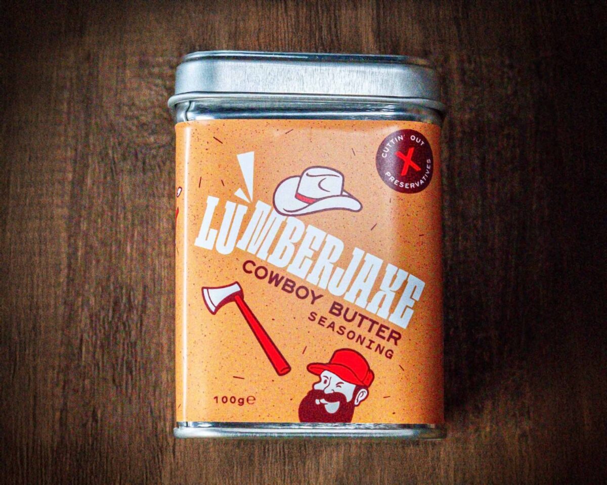 Tin of Lumberjaxe cowboy butter seasoning