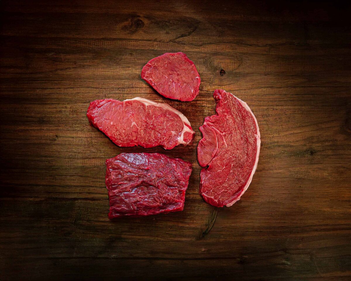 Steak selection including rump, sirloin, fillet and bavette