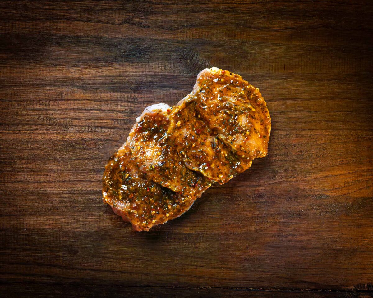 Lemon and chilli marinated pork steaks