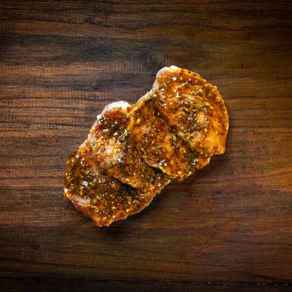 Lemon and chilli marinated pork steaks