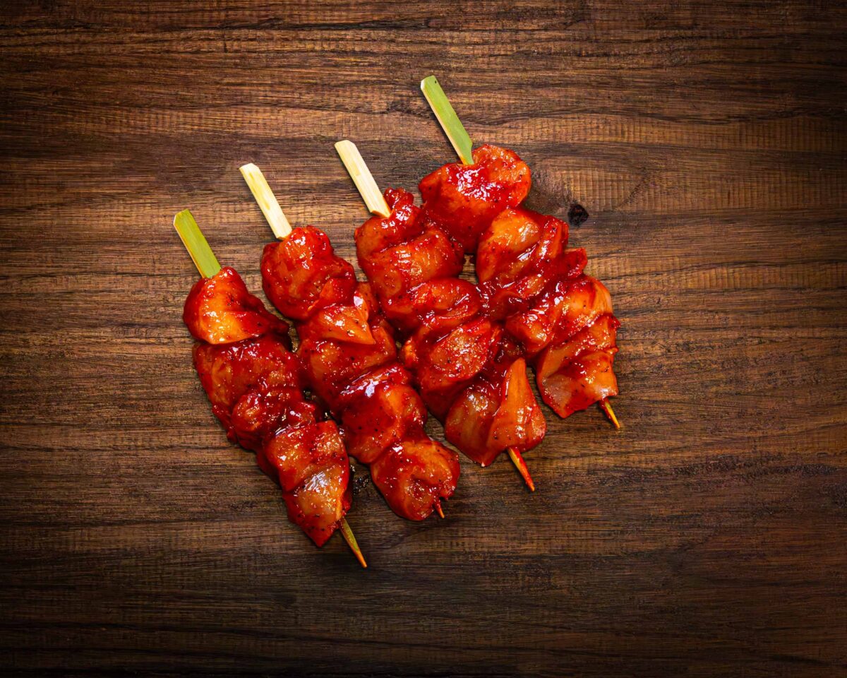Chinese-style marinated chicken kebabs