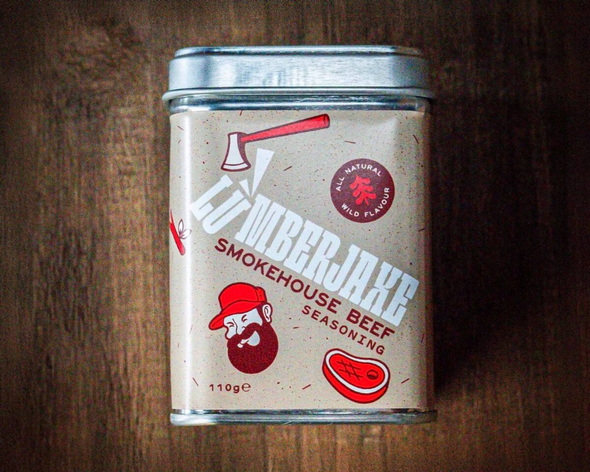 Tin of Lumberjaxe smokehouse beef seasoning