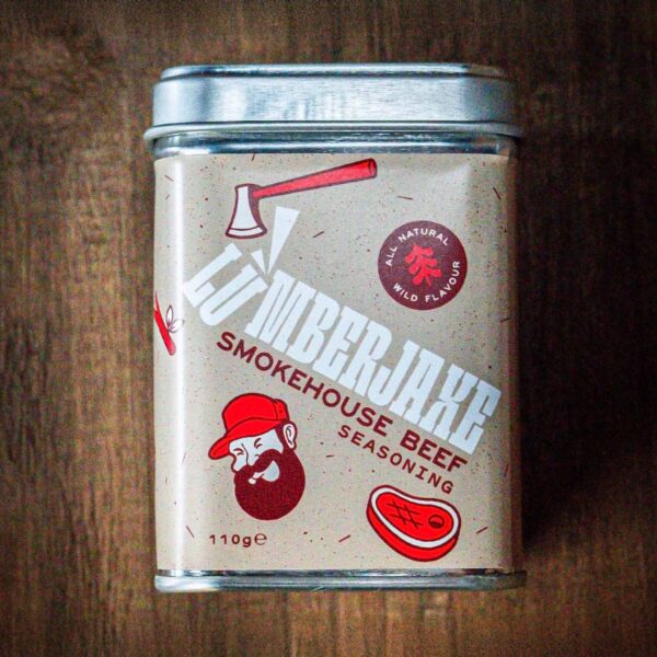 Tin of Lumberjaxe smokehouse beef seasoning