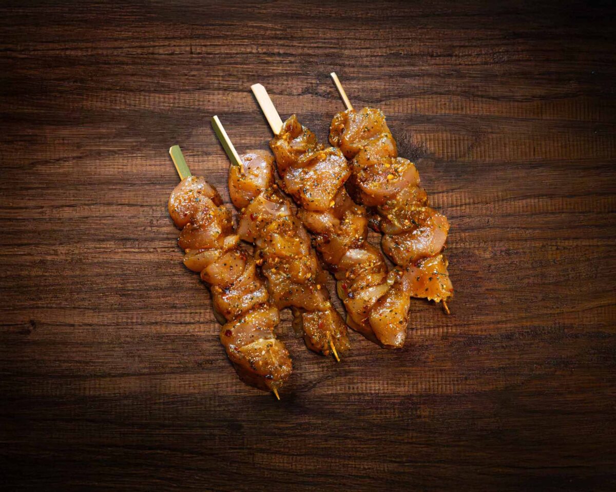 Lemon and chilli marinated chicken kebabs