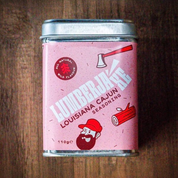Tin of Lumberjaxe Louisiana Cajun seasoning